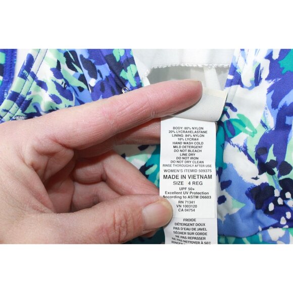 LL Bean BeanSport Swimwear High Neck Tankini Top Print Blue Size 4 - Picture 8 of 10